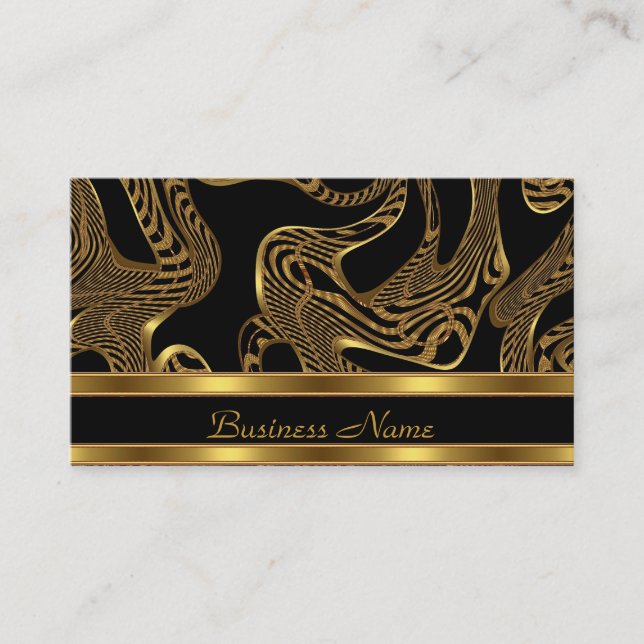 Business Card Elegant Exotic Black Gold Abstract (Front)