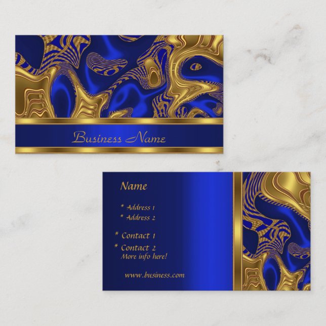 Business Card Elegant Exotic Blue Gold Abstract 2 (Front/Back)