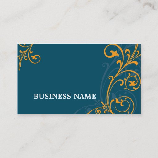 Customizable BUSINESS CARD elegant flourish dark blue orange
