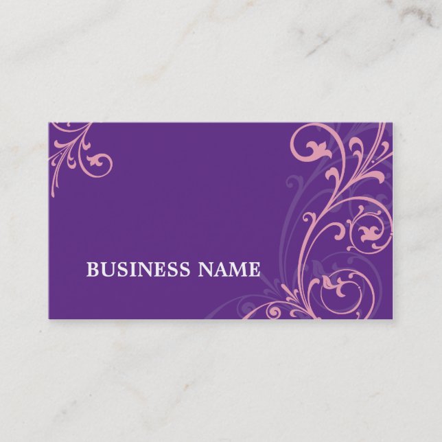 BUSINESS CARD elegant flourish pink purple (Front)