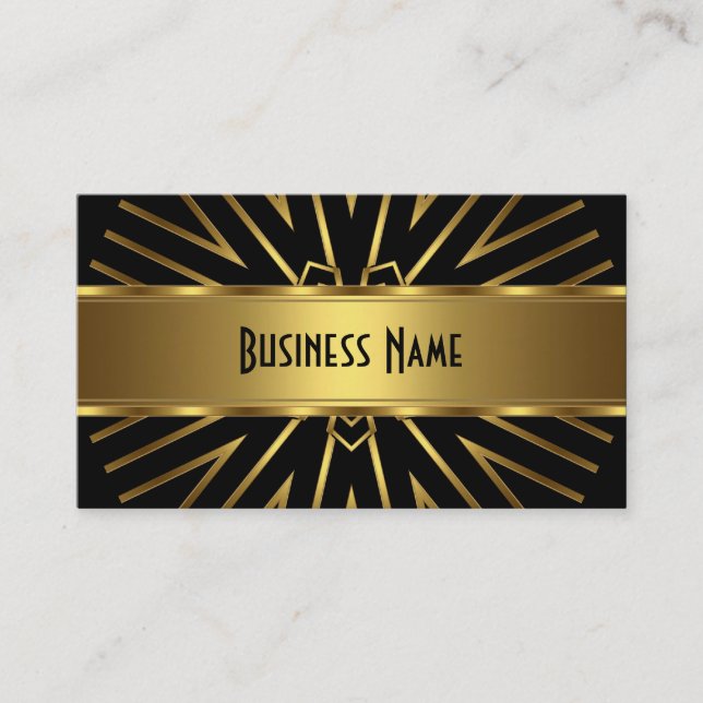 Business Card Elegant Gold Abstract on Black (Front)
