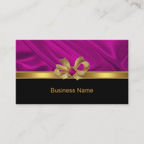 Business Card Elegant Gold Bow Pink Trim Black