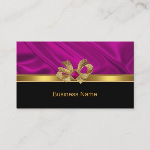 Customizable Business Card Elegant Gold Bow Pink Trim Black