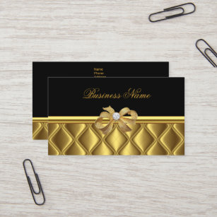 Business Card Elegant Gold Bow Tile Trim Black