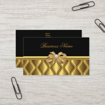 Business Card Elegant Gold Bow Tile Trim Black by Zizzago at Zazzle