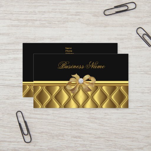 Customizable Business Card Elegant Gold Bow Tile Trim Black
