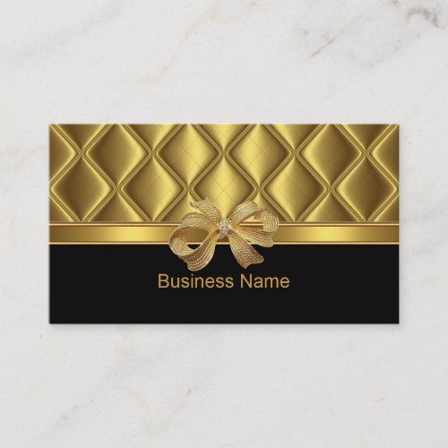 Business Card Elegant Gold Bow Tile Trim Black