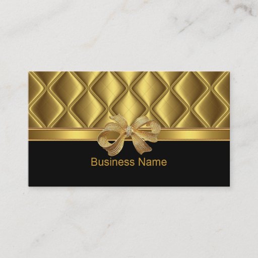 Customizable Business Card Elegant Gold Bow Tile Trim Black