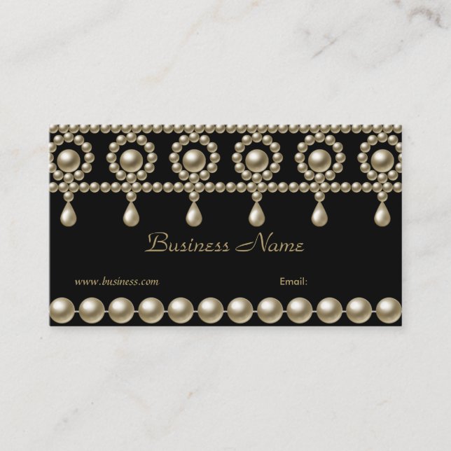 Business Card Elegant Pearls on Black (Front)