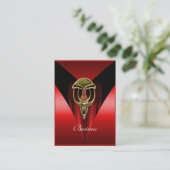 Business Card Elegant Red Art Deco Gold Jewel (Standing Front)