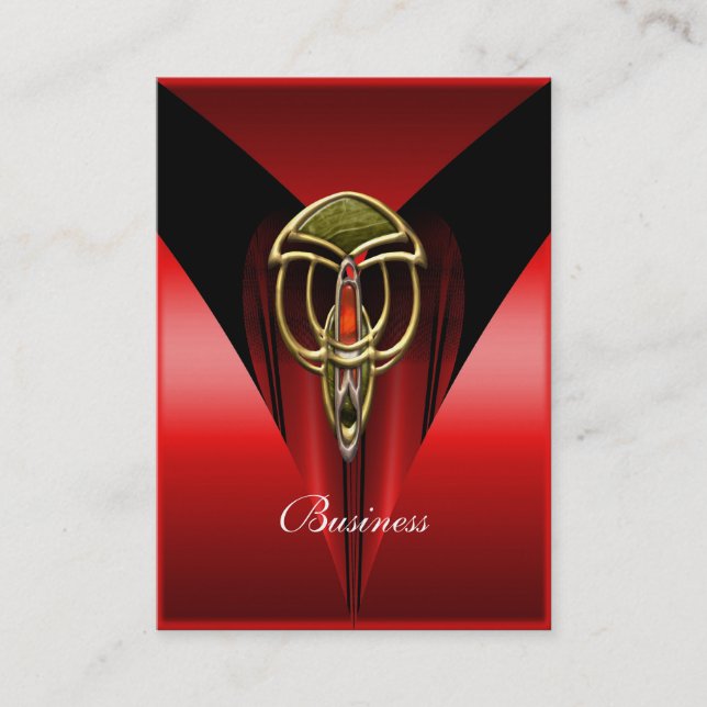 Business Card Elegant Red Art Deco Gold Jewel (Front)