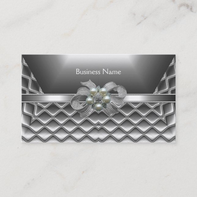 Business Card Elegant Silver Box Bows Jewel (Front)