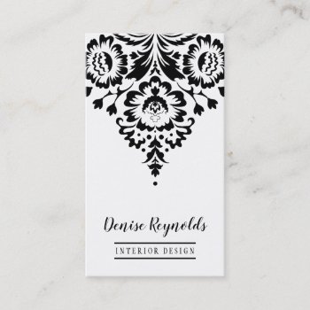 Business Card Elegant Stylish Damask Black White by edgeplus at Zazzle