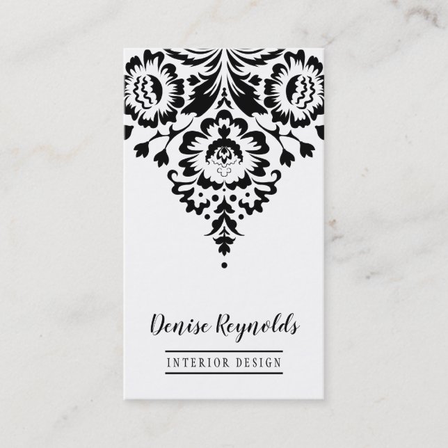 BUSINESS CARD elegant stylish damask black white (Front)