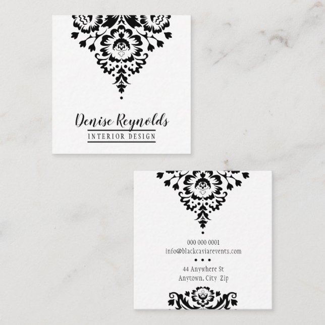 BUSINESS CARD elegant stylish damask black white (Front/Back)