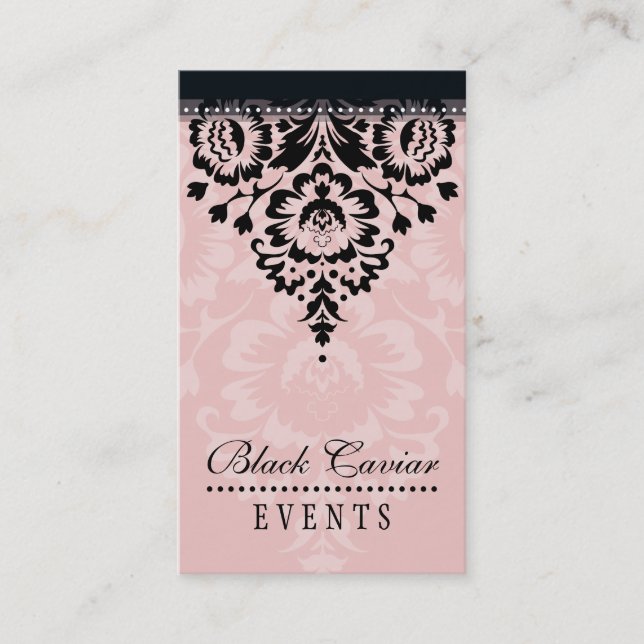 BUSINESS CARD elegant stylish damask pink black (Front)