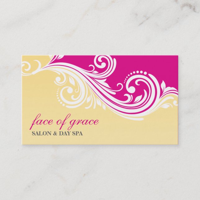 BUSINESS CARD elegant stylish swirl pink yellow (Front)