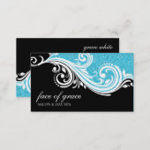 BUSINESS CARD elegant swirl aqua  glitter black (Front/Back)