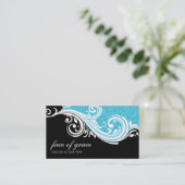 BUSINESS CARD elegant swirl aqua  glitter black (Standing Front)