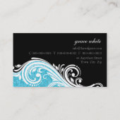 BUSINESS CARD elegant swirl aqua  glitter black (Back)