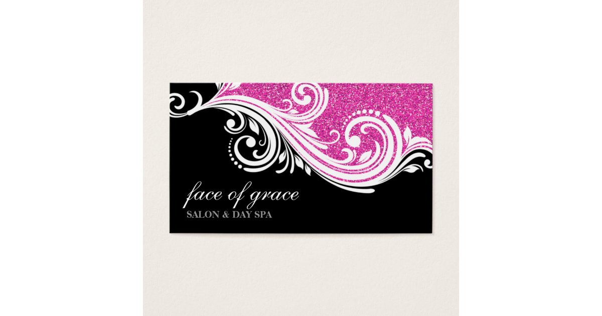 business card elegant swirl pink glitter black swirl business cards
