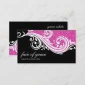 BUSINESS CARD elegant swirl hot pink glitter black (Front/Back)