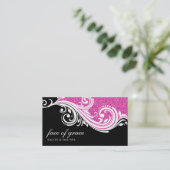BUSINESS CARD elegant swirl hot pink glitter black (Standing Front)