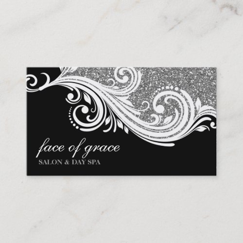 BUSINESS CARD elegant swirl silver glitter black