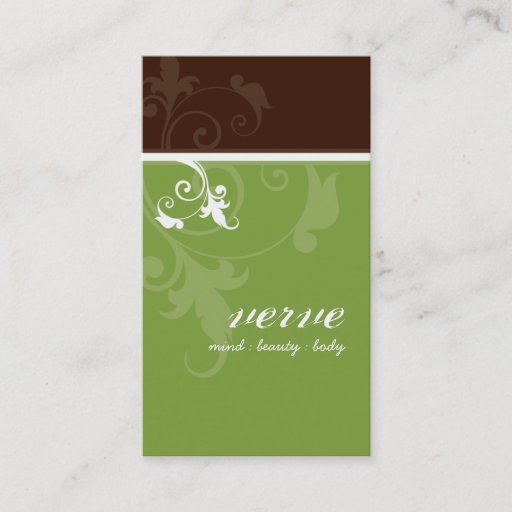 Customizable BUSINESS CARD elegant verve foliage green brown
