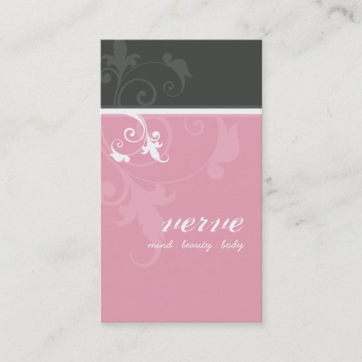 Customizable BUSINESS CARD elegant verve foliage pink grey