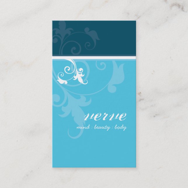 BUSINESS CARD elegant verve foliage teal aqua blue (Front)