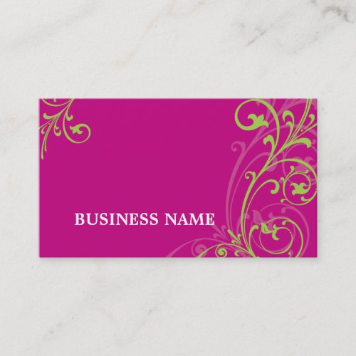 BUSINESS CARD fabulous elegant flourish pink lime