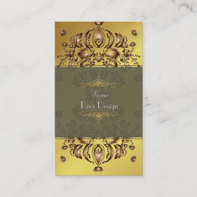 Business Card Floral Damask  copper on gold (Front)