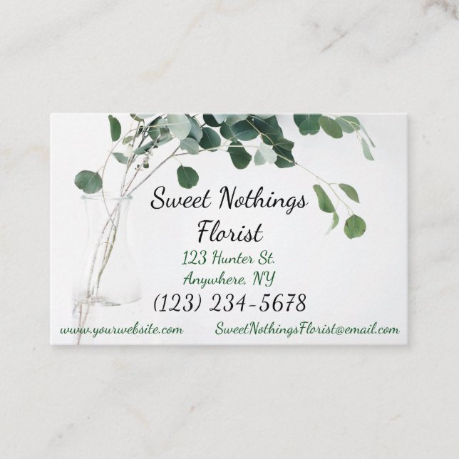 Business Card Floral Florist Leaves Modern (Front)