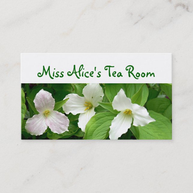 BUSINESS CARD, Floral, "Three Trillium" , photog. Business Card (Front)