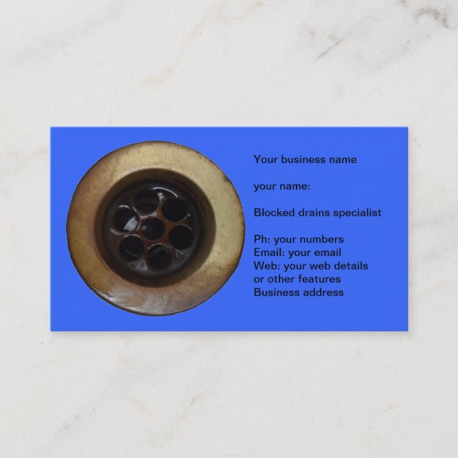Business card for drain man or plumber.Drain Photo (Front)