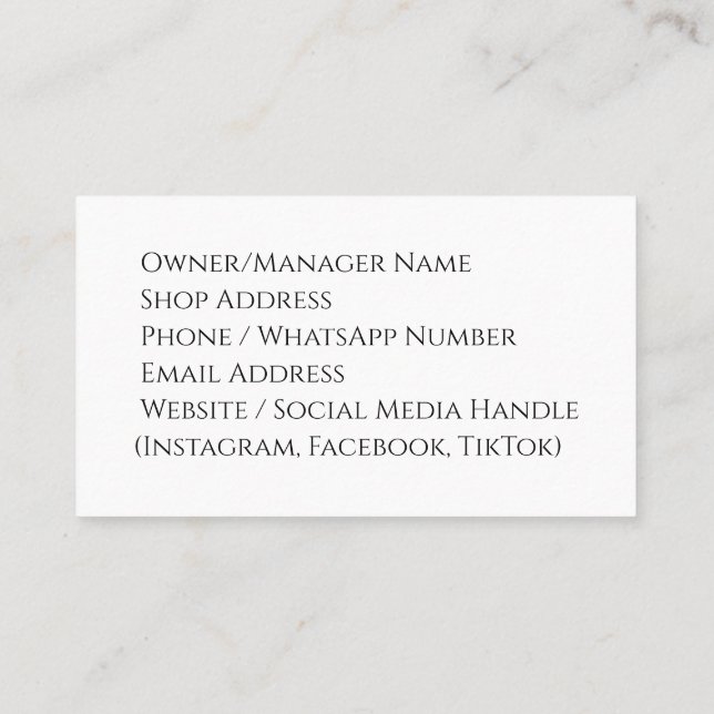 Business Card for Garments Shop – Modern, Stylish  (Back)