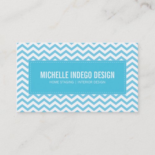 BUSINESS CARD fresh chevron pattern aqua blue