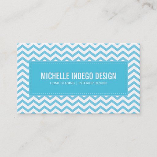 Customizable BUSINESS CARD fresh chevron pattern aqua blue