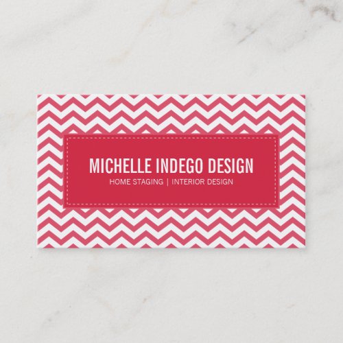 BUSINESS CARD fresh chevron pattern cherry red