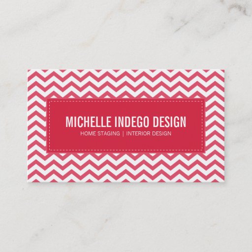 Customizable BUSINESS CARD fresh chevron pattern cherry red