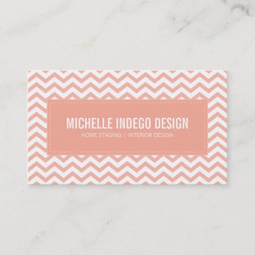 Customizable BUSINESS CARD fresh chevron pattern pale coral