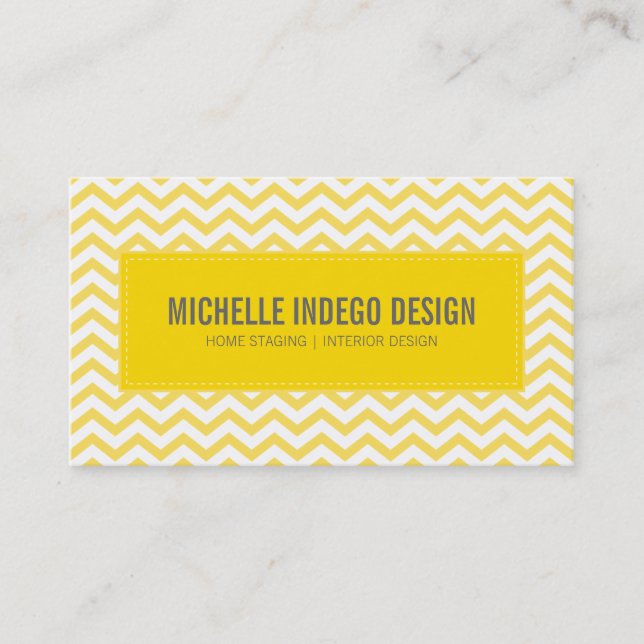 BUSINESS CARD fresh chevron pattern yellow grey (Front)