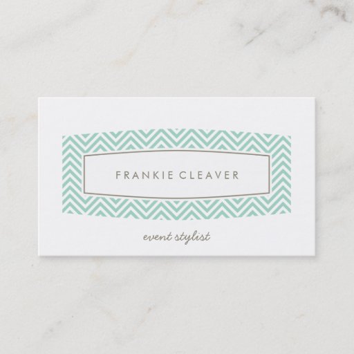 Customizable BUSINESS CARD fresh chevron patterned panel mint