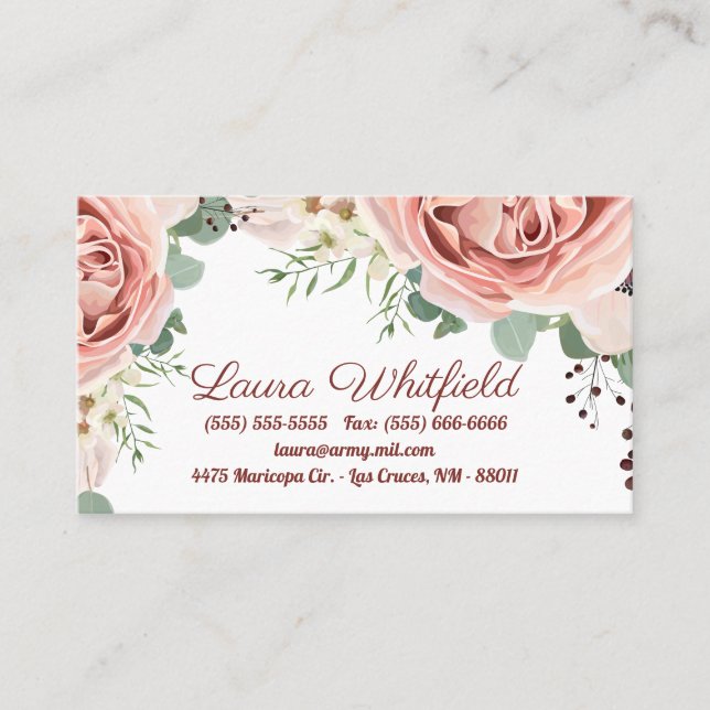 Business Card Geometric Garden Rose Anemone Rustic (Front)