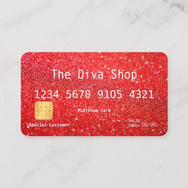 Business Card | Glitter Credit Card Red (Front)