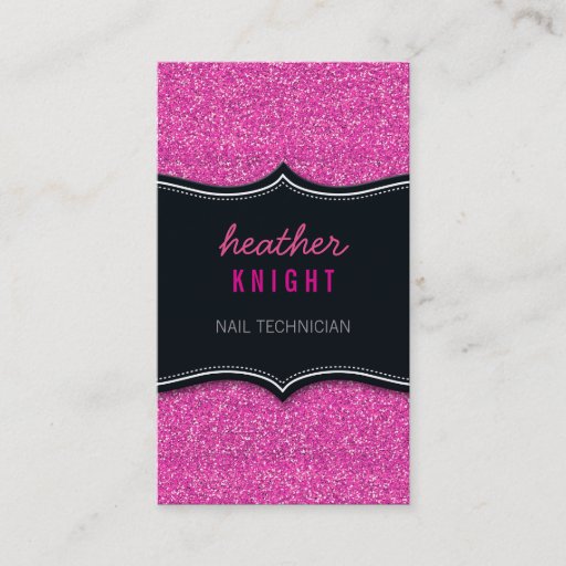 Customizable BUSINESS CARD glitzy glitter black magenta pink