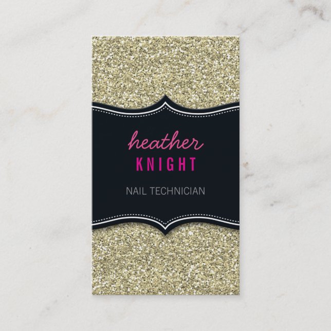 BUSINESS CARD glitzy glitter black pale gold pink (Front)