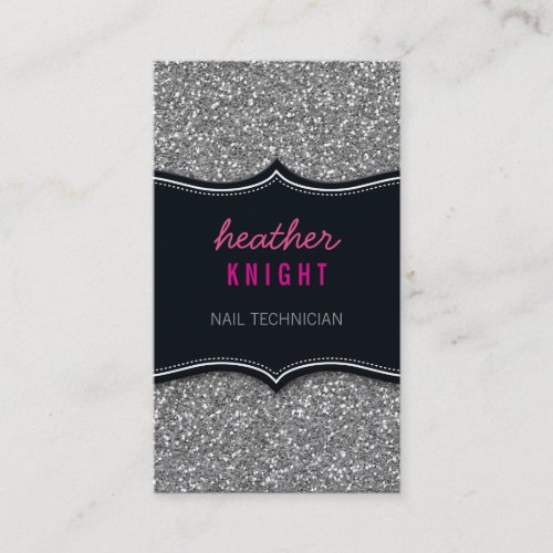 BUSINESS CARD glitzy glitter black silver pink