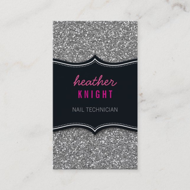 BUSINESS CARD glitzy glitter black silver pink (Front)